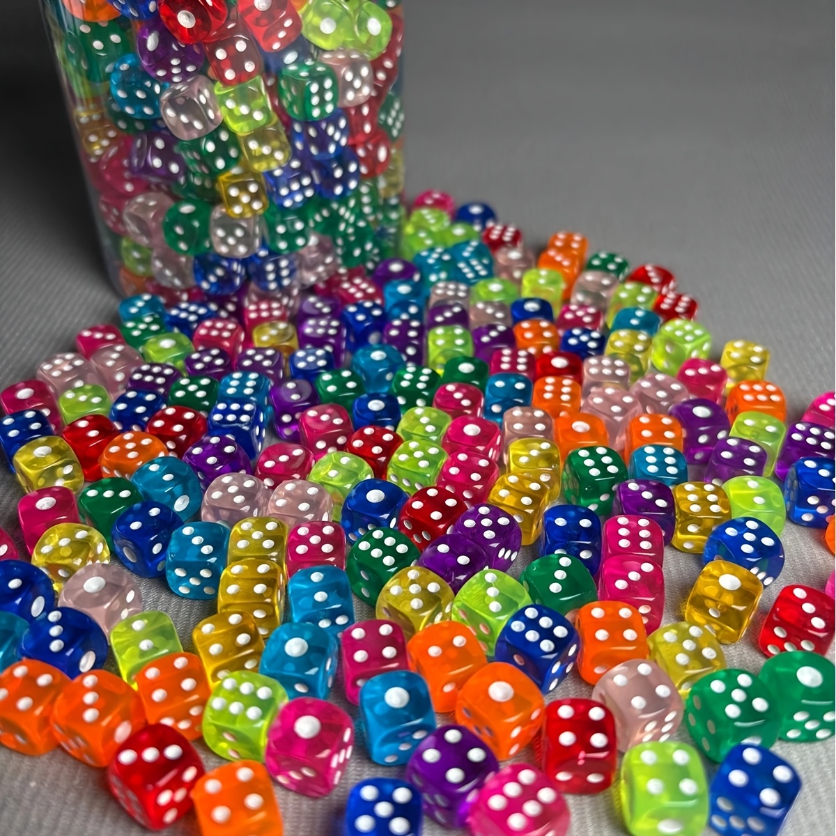 12pcs Transparent Colored Plastic 6-Sided Dice Set for Board Games